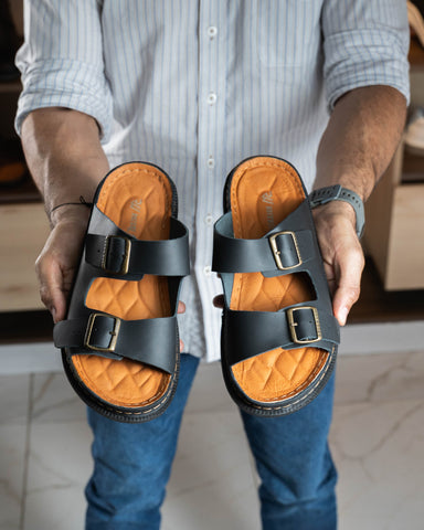 1016-SANDALIA HOMBRE EN CUERO NEGRO